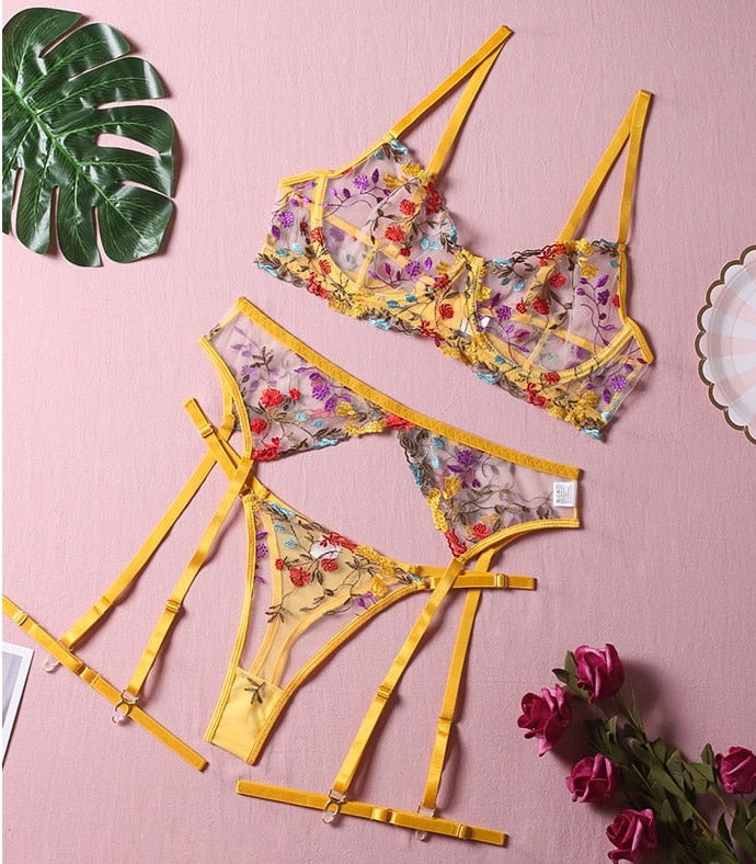 LYSLDH Lace Flowers Embroidery Underwear Women Sexy Hollow Push Up