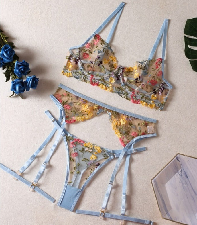 Lingerie Sensual Lace Underwear Transparent Embroidery 3-Piece Garters –  Blush Boudoir Boutique